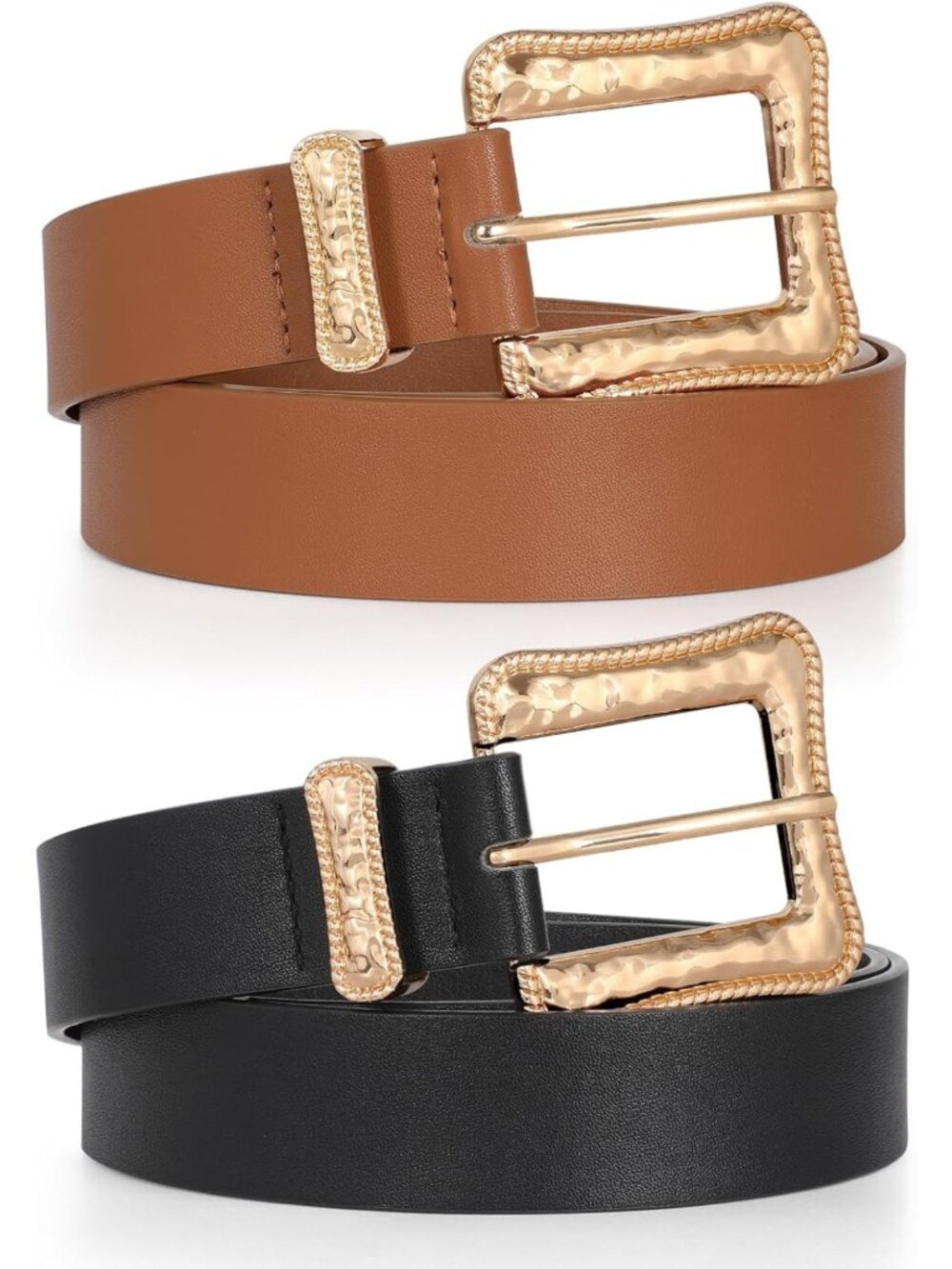 Plus Size Women's Fashion Leather Belt for Jeans & Pants, Stylish Gold Buckle